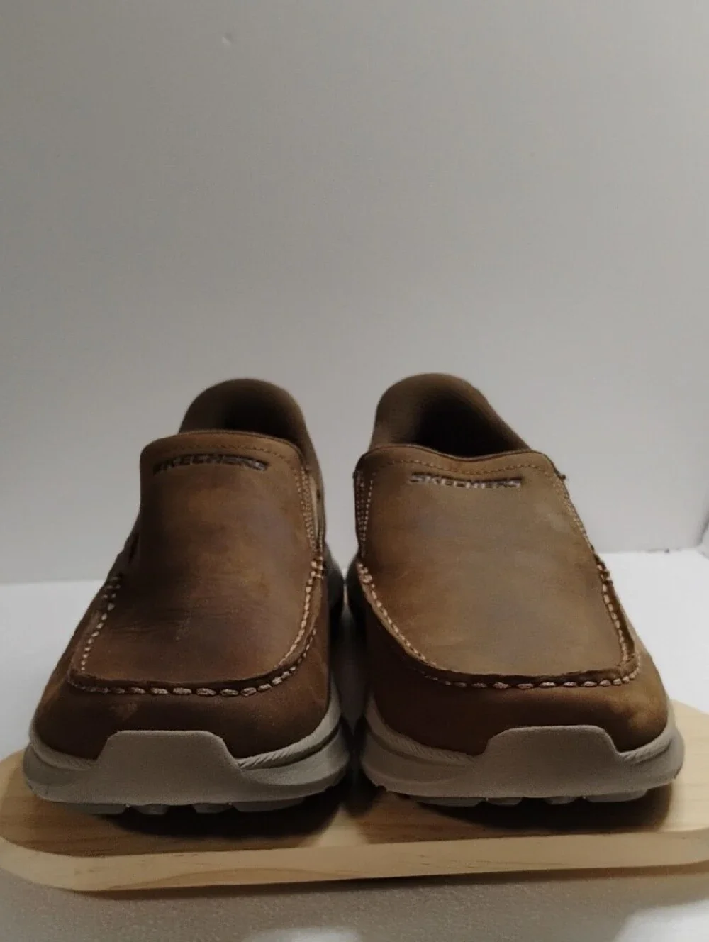Skechers Men's Brown Leather Slip-On Moccasins